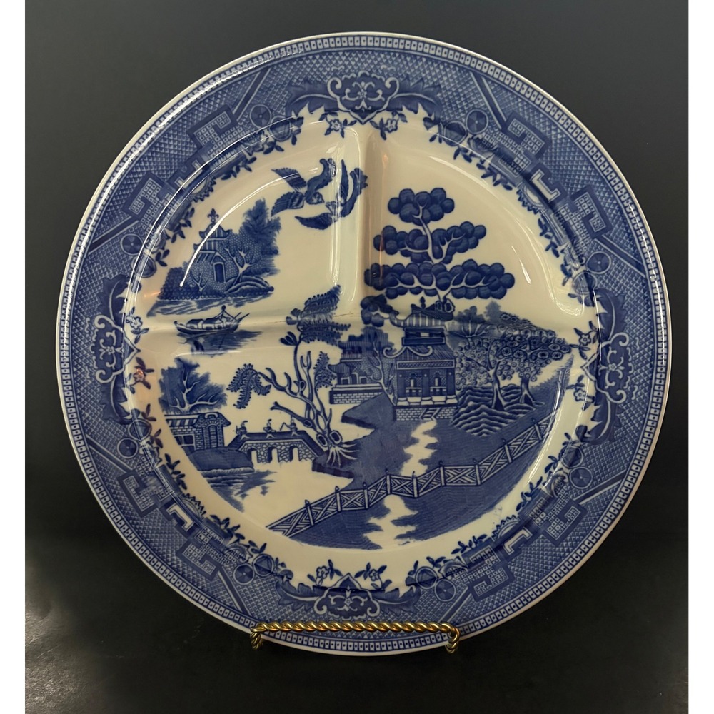 Ideal Grille Plate Blue Willow Divided Ceramic Dinner Plate 10.25" Made in USA